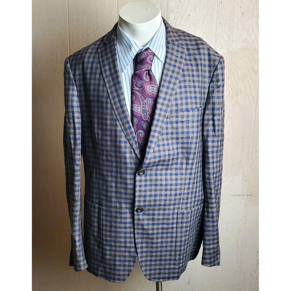 Tallia Sport Coat Men 42 R Brown Gingham Linen The Mason Fit Unconstructed